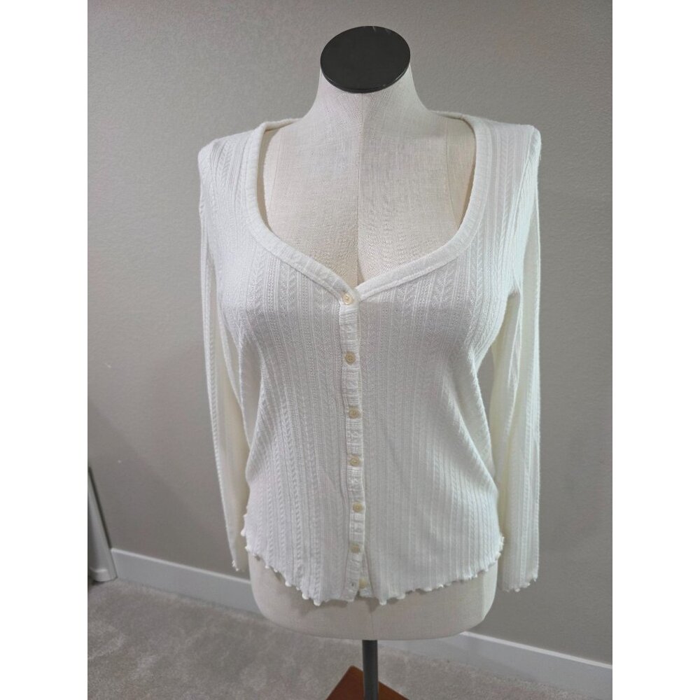 Old Navy White Ribbed Button-Front Cardigan Long Sleeve Womens Size L